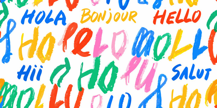 Colorful hand written greetings vector illustration with multiple languages
