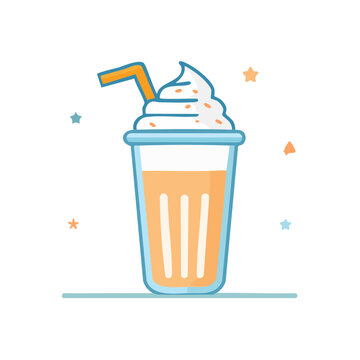 Flat illustration of orange milkshake in cup with straw