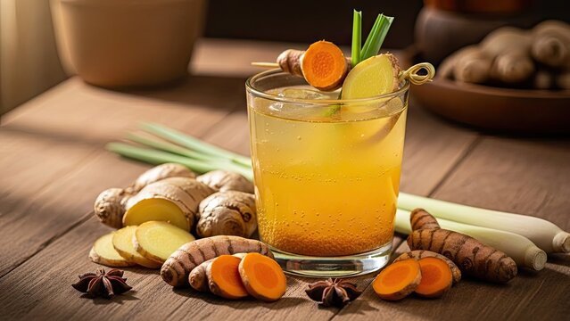 Spiced ginger tea with turmeric and herbal ingredients