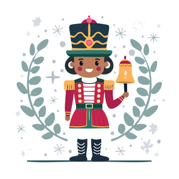 Flat illustration of a nutcracker soldier with bell