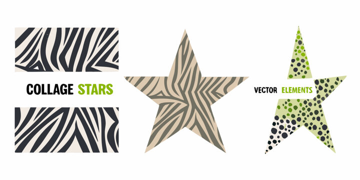 Collage Stars Vector Elements With Zebra And Polka Dot Patterns
