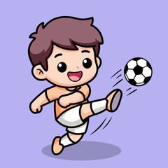 Obraz premium Cute Chibi Boy Kicking Soccer Ball Cartoon Illustration