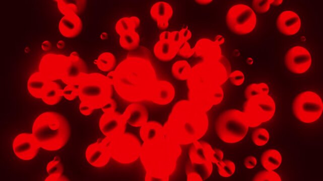 Abstract glowing red bubbles floating in a dark liquid-inspired background