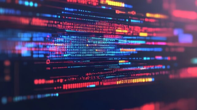 Abstract digital background showing binary data stream motion flowing through cyberspace network infrastructure technology visualization