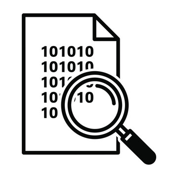 Binary code document with magnifying glass closeup