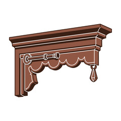 Brown wooden cornice molding with decorative curtain valance and tassel © VectorNexa