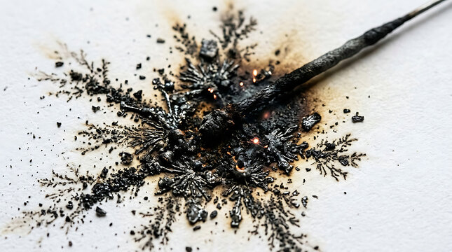 Dendritic Burn Patterns Isolated on White Paper Surface from Incense Stick
