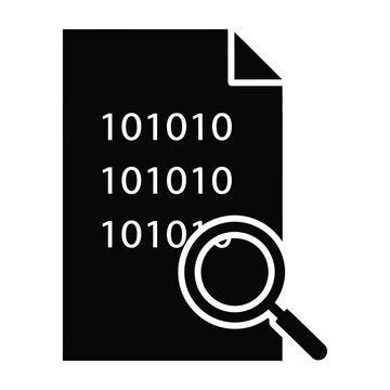 Binary code document with magnifying glass closeup