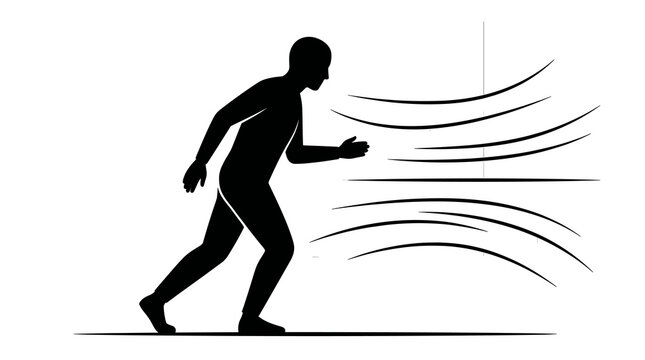 Silhouette of person running against strong wind resistance