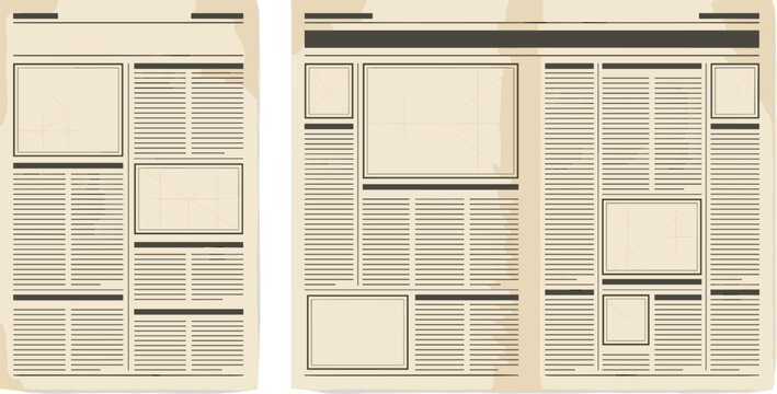 Vintage Retro Newspaper Template Vector Set with Blank Front Page and Open Spread Layout for News Article Media Publishing Designs