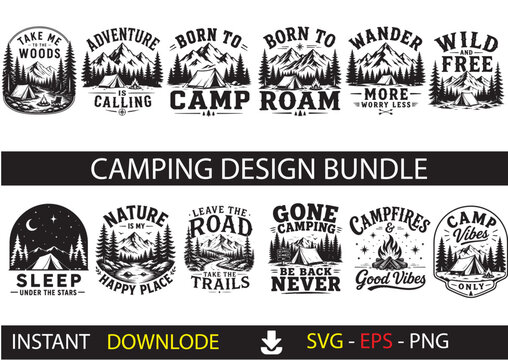 Camping SVG Bundle &ndash; Tent, Campfire, Hiking and Outdoor Adventure Graphics