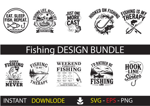 Fishing Design Bundle &ndash; Fisherman, Fishing Rod, Bass Fishing and Outdoor Adventure SVG Collection