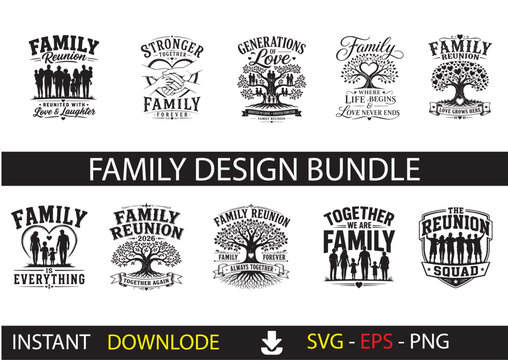 Family Reunion Design Bundle &ndash; Family Gathering, Togetherness, Celebration SVG Vector Collection