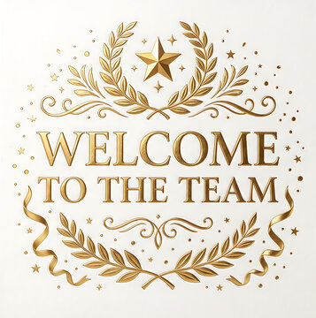 Gold Welcome to the Team Text on White Background with Top Star