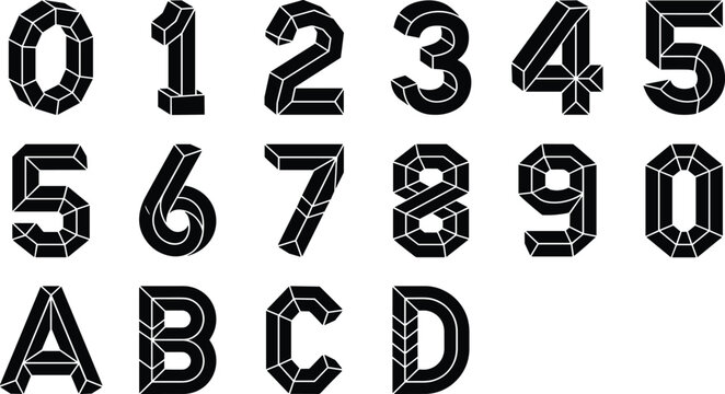 Abstract 3D Low Poly Number and Alphabet Vector Set Featuring Geometric Typography, Wireframe Elements, Futuristic Characters, and Tech Lettering