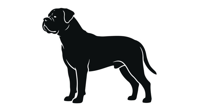 Bullmastiff dog silhouette vector, black mastiff breed profile illustration, powerful guard dog standing pose, canine pet graphic for logo design