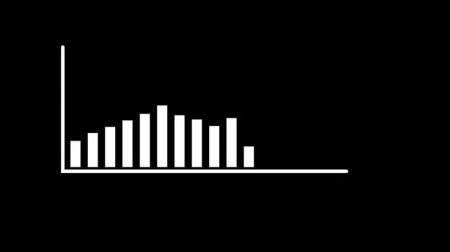 Minimalist bar chart animation showing business growth trends on black backdrop.