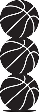 Stacked Basketball Icons, Black and White Sports Symbols, Vector Ball Illustrations, Athletic Logos