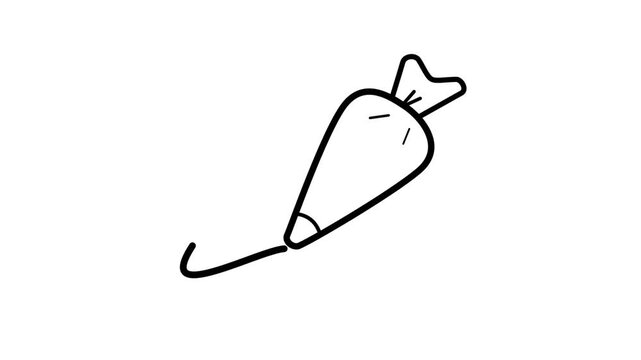2D line animation of pastry bag squeeze icing for cake decoration outline