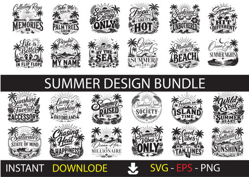 Summer SVG Bundle &ndash; Tropical Beach, Vacation, Sunshine and Holiday Vector Collection