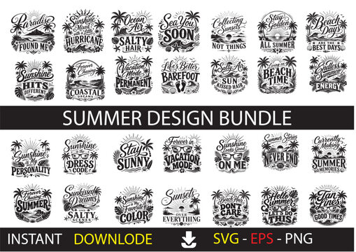 Summer Design Bundle Collection &ndash; Beach, Vacation, Tropical, Sun, Palm Tree and Seasonal Graphics