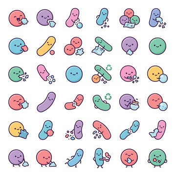 Colorful cartoon bacteria cells.