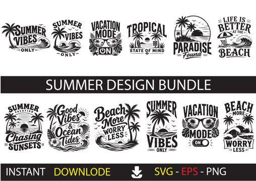 Summer Design Bundle Collection &ndash; Beach, Vacation, Tropical, Sun, Palm Tree and Seasonal Graphics