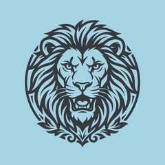 Obraz premium A stylized lion head logo on a blue background
