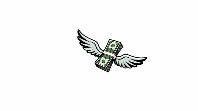 Flying Money Animation With Angel Wings On White Background
