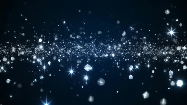 Sparkling white particles on dark background.