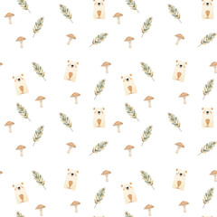 seamless floral pattern with bear