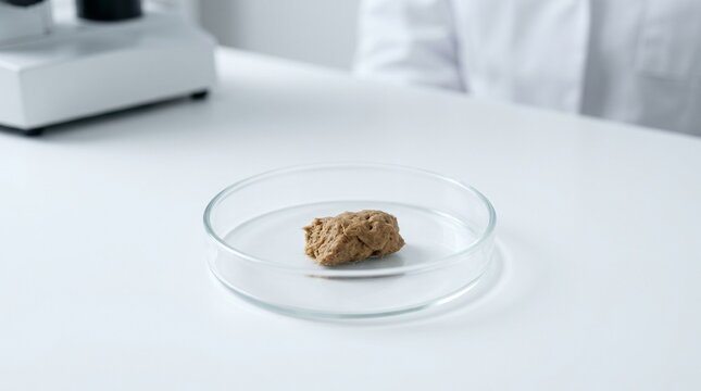 Human Stool Sample for Medical Examination in Open Glass Dish