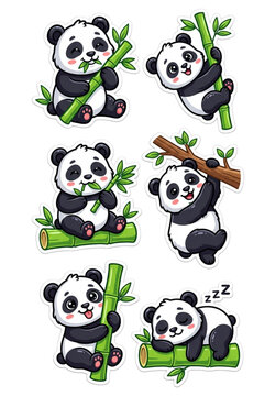 Playful Cartoon Pandas and Bamboo Sticker Sheet