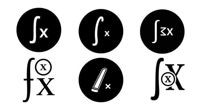 Mathematical Integration Icons With Variables Black And White Vector Graphics