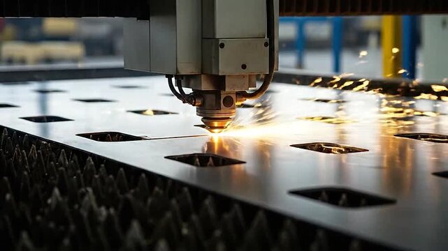 Automated laser cutting machine precisely shaping l sheets with bright sparks
