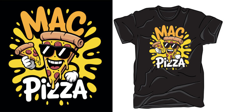 Cool Pizza Mascot Sunglasses Mac Pizza Vector T-Shirt Design