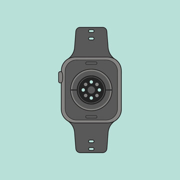 Flat vector illustration of the back of a grey smartwatch