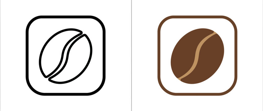 Minimalist Coffee Bean Icon Set in Line and Flat Styles