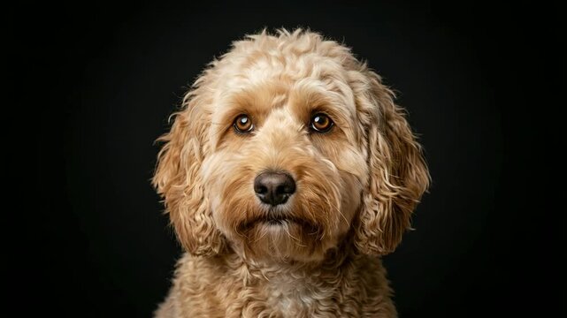 cockapoo dog isolated on black background close up video