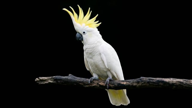 Cockatoo on a branches close up isolated on black