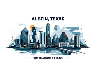 Obraz premium Geometric Austin City Skyline Vector