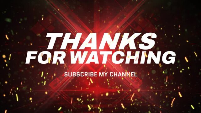 Animated thanks for watching end screen with heart and glittering effects