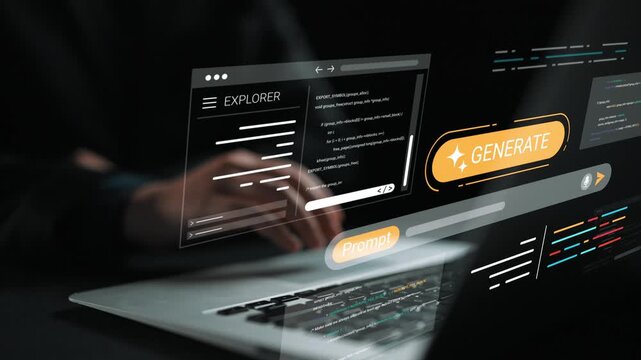 User interacting with modern laptop showcasing digital interface for data generation and exploration with vibrant graphics and interface elements Gluon.