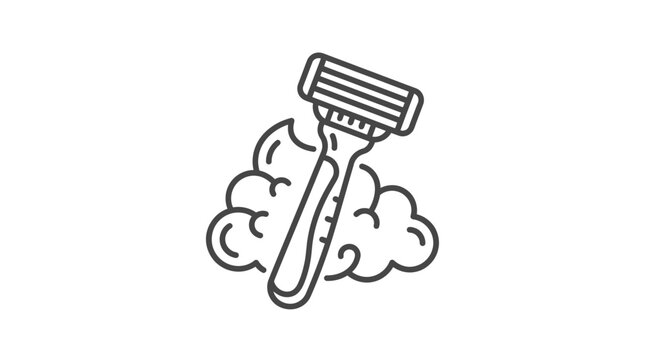 Disposable razor with shaving foam lather line icon.