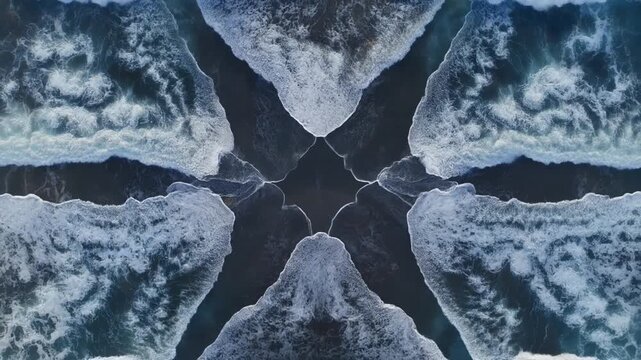 Aikawa coastline aerial view of symmetrical crashing ocean waves