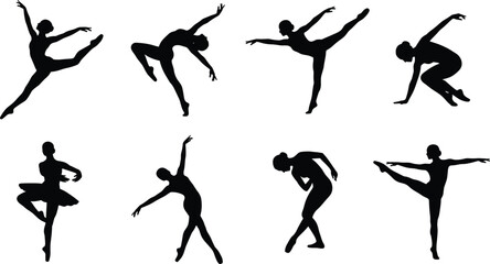 Elegant Ballet Dancer Silhouette Collection with Graceful Dance Poses Vector Illustration Set © Aminur