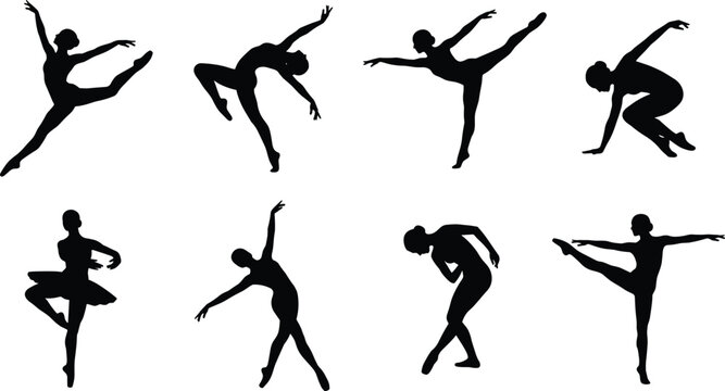 Elegant Ballet Dancer Silhouette Collection with Graceful Dance Poses Vector Illustration Set