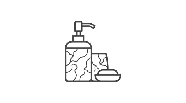 Marble textured soap dispenser and bar soap illustration.