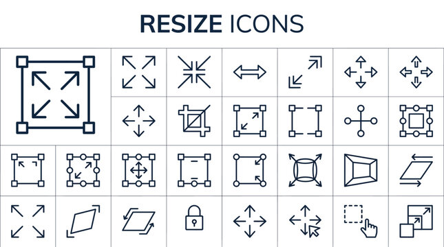 Set of resize icons, thin line style, vector illustration