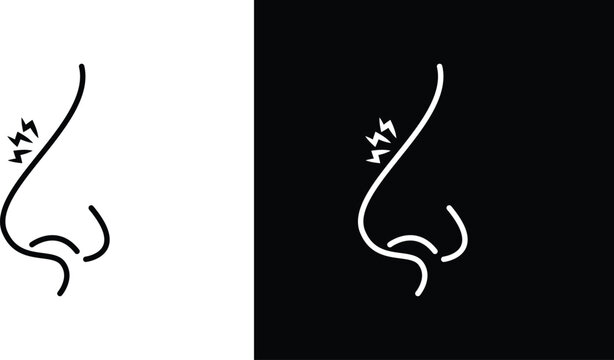 Nose pain icons in black and white colors